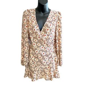Alter’d State Floral Daisy V-neck Bell Sleeve Zipper Brown/Ivory Dress Sz M